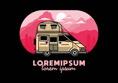 Çatı kutusu çizim rozeti tasarımlı büyük bir minibüs kampçısı.