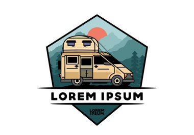 Çatı kutusu çizim rozeti tasarımlı büyük bir minibüs kampçısı.