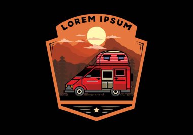 Çatı kutusu çizim rozeti tasarımlı büyük bir minibüs kampçısı.