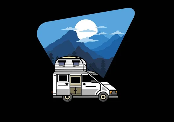 Camper Van Grande Com Design Crachá Ilustração Caixa Telhado — Vetor de Stock