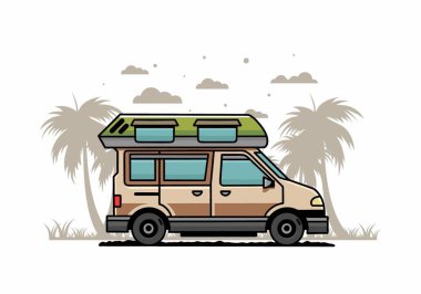 Renkli Van Camper çizim rozeti tasarımı