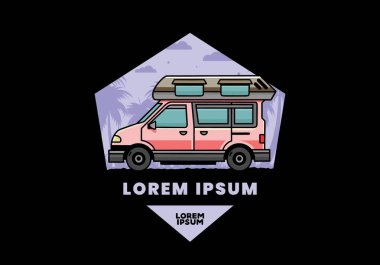 Renkli Van Camper çizim rozeti tasarımı