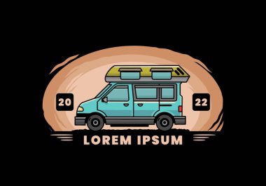 Renkli Van Camper çizim rozeti tasarımı