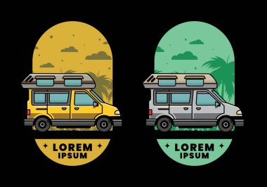 Renkli Van Camper çizim rozeti tasarımı
