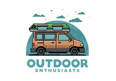 Renkli Van Camper çizim rozeti tasarımı