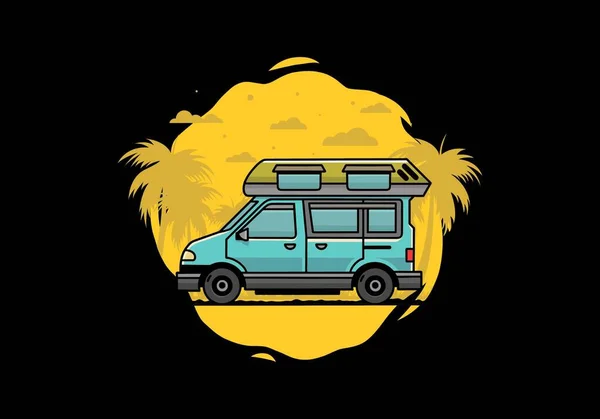 Kolorowe Van Camper Ilustracji Projekt Plakietki — Wektor stockowy