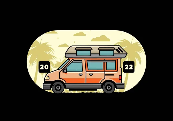 Bunte Van Camper Illustration Abzeichen Design — Stockvektor