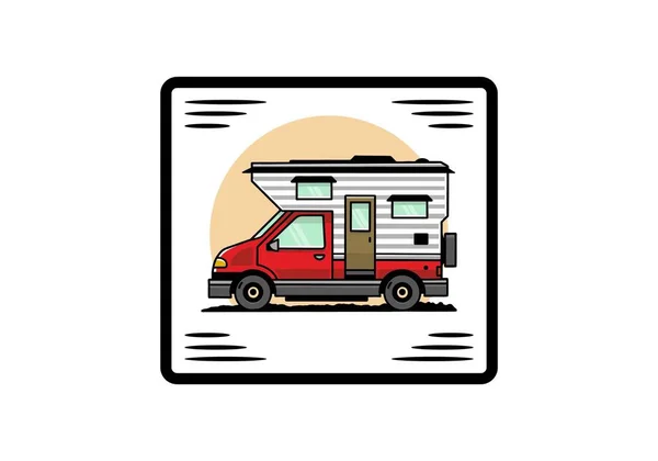 Van Box Adventure Camper Illustration Badge Design — Stock Vector