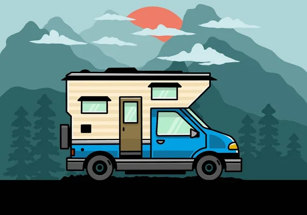 Minibüs Kutusu Macera Kampı Çizimi — Stok Vektör