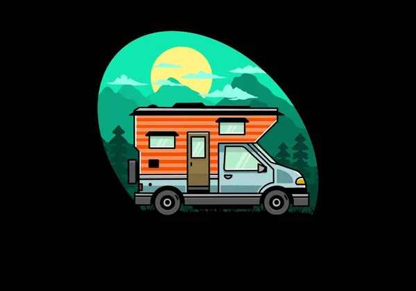 Van Caja Aventura Camper Ilustración Insignia Diseño — Archivo Imágenes Vectoriales