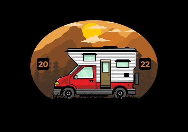 Van Box Avontuur Camper Illustratie Badge Ontwerp — Stockvector