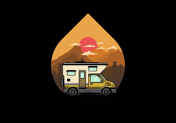 Van Caja Aventura Camper Ilustración Insignia Diseño — Vector de stock