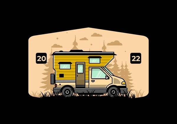Van Box Adventure Camper Illustration Badge Design — Stock Vector