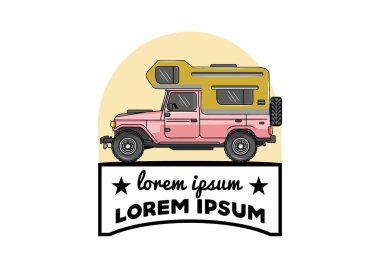 Büyük bir kamp arabası çizim rozeti tasarımı
