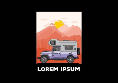 Büyük bir kamp arabası çizim rozeti tasarımı