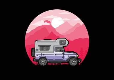 Stocky kampper araba illüstrasyon rozeti tasarımı