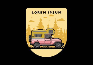 Stocky kampper araba illüstrasyon rozeti tasarımı