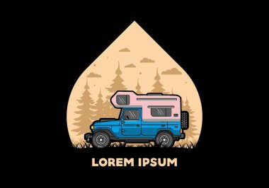Stocky kampper araba illüstrasyon rozeti tasarımı