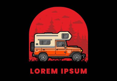Stocky kampper araba illüstrasyon rozeti tasarımı