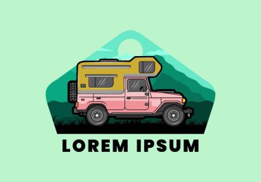 Stocky kampper araba illüstrasyon rozeti tasarımı