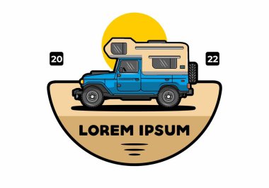 Stocky kampper araba illüstrasyon rozeti tasarımı