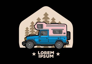 Stocky kampper araba illüstrasyon rozeti tasarımı
