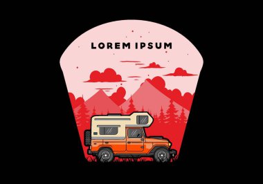 Stocky kampper araba illüstrasyon rozeti tasarımı