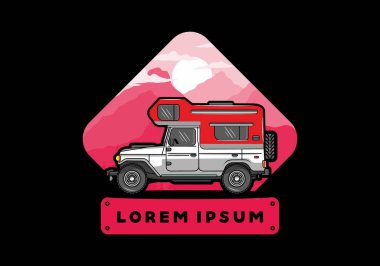 Stocky kampper araba illüstrasyon rozeti tasarımı