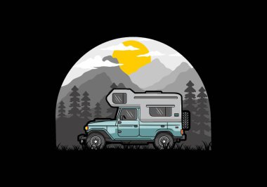Stocky kampper araba illüstrasyon rozeti tasarımı