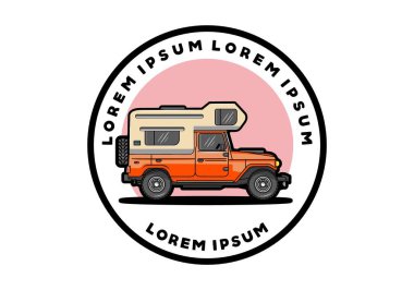 Stocky kampper araba illüstrasyon rozeti tasarımı