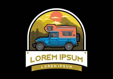 Stocky kampper araba illüstrasyon rozeti tasarımı