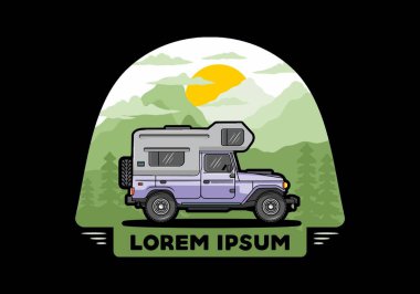 Stocky kampper araba illüstrasyon rozeti tasarımı