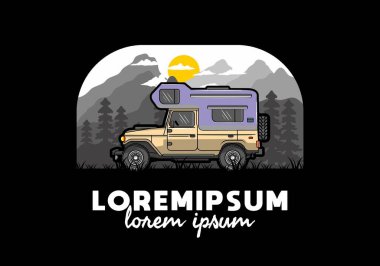 Stocky kampper araba illüstrasyon rozeti tasarımı