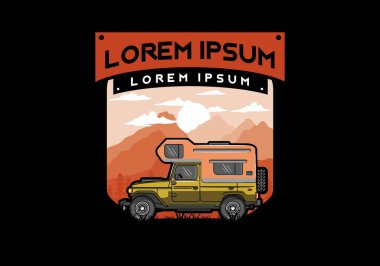 Stocky kampper araba illüstrasyon rozeti tasarımı