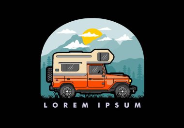 Stocky kampper araba illüstrasyon rozeti tasarımı