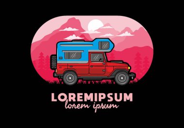 Stocky kampper araba illüstrasyon rozeti tasarımı