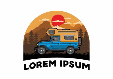 Stocky kampper araba illüstrasyon rozeti tasarımı