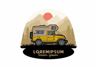 Stocky kampper araba illüstrasyon rozeti tasarımı