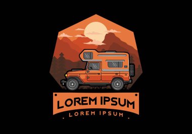 Stocky kampper araba illüstrasyon rozeti tasarımı