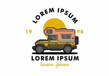 Stocky kampper araba illüstrasyon rozeti tasarımı