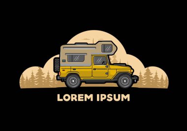 Stocky kampper araba illüstrasyon rozeti tasarımı