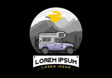 Stocky kampper araba illüstrasyon rozeti tasarımı