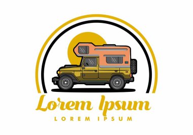 Stocky kampper araba illüstrasyon rozeti tasarımı