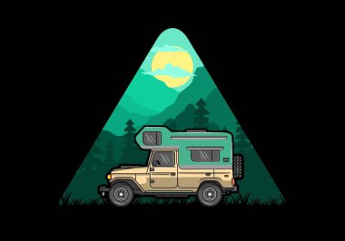 Stocky kampper araba illüstrasyon rozeti tasarımı