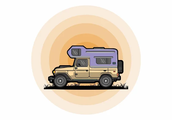 Stocky Camper Car Illustration Badge Design — Stock Vector