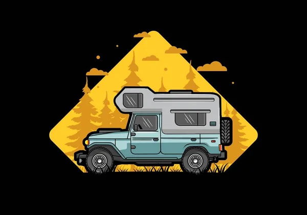 Stocky Camper Auto Illustratie Badge Ontwerp — Stockvector