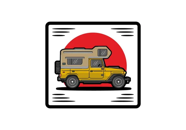 Stocky Camper Coche Ilustración Insignia Diseño — Archivo Imágenes Vectoriales