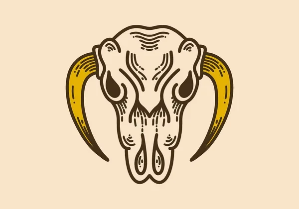 Bull Lebka Hlavou Dolů Roh Vintage Retro Line Art Design — Stockový vektor