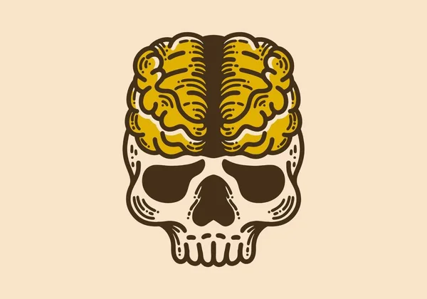 Skull Big Brain Vintage Retro Line Art Design — Stock Vector