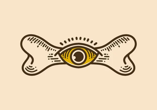 One Eye Bone Retro Vintage Line Art Design — стоковый вектор